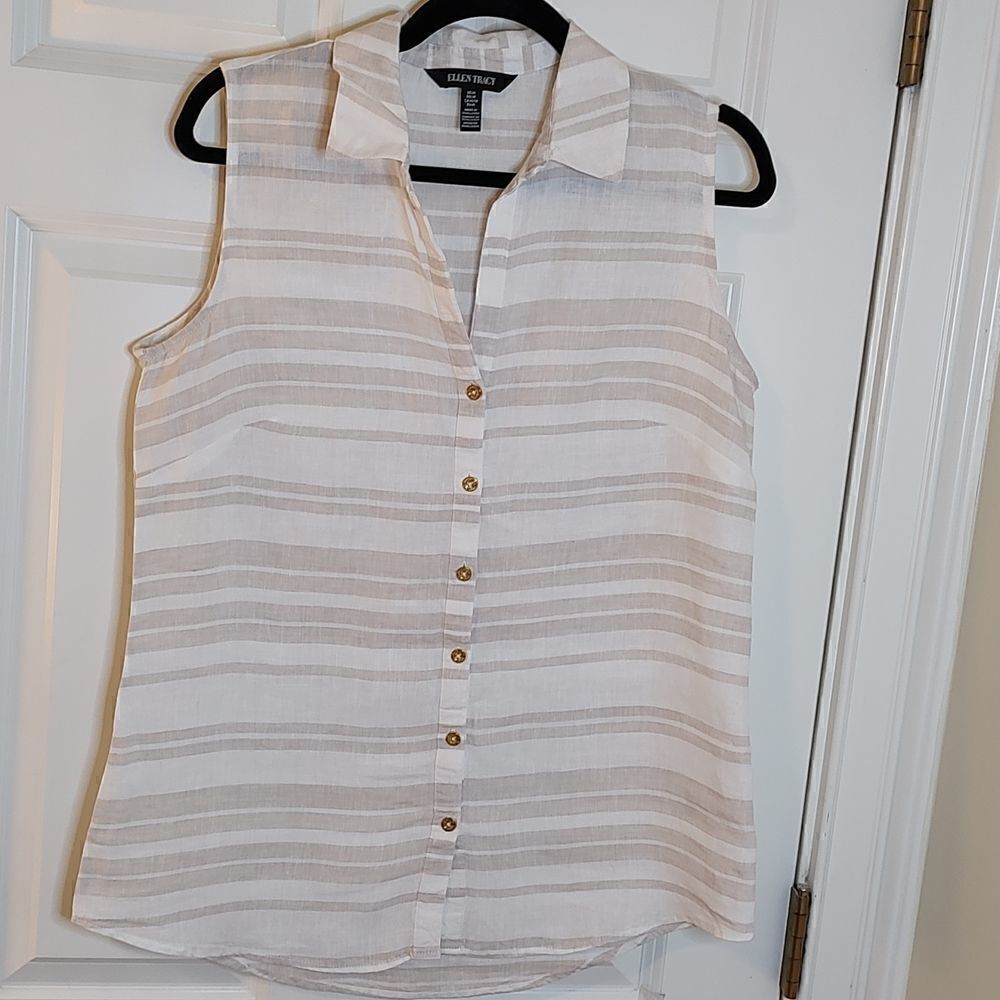 Ellen Tracy Striped Linen Sleeveless Tunic Size M